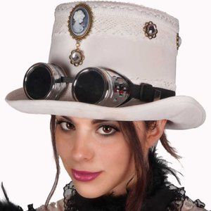 White Victorian Top Steampunk Adult Womens Hat